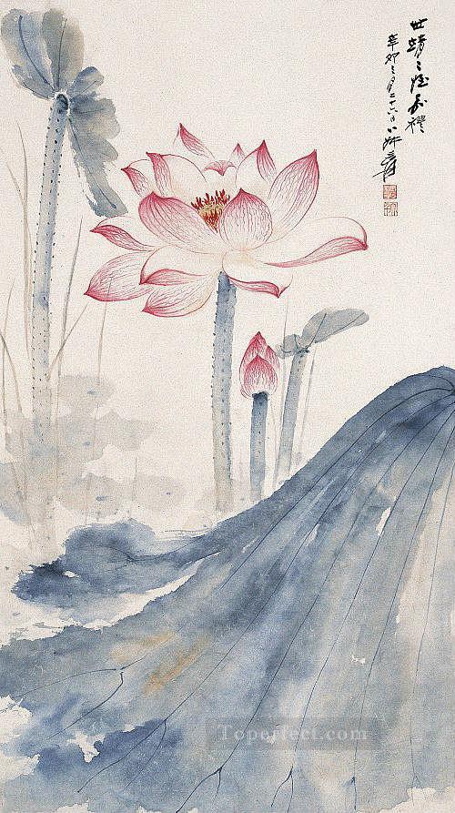 Chang dai chien loto 2 decoración floral de tinta china antigua Pintura al óleo